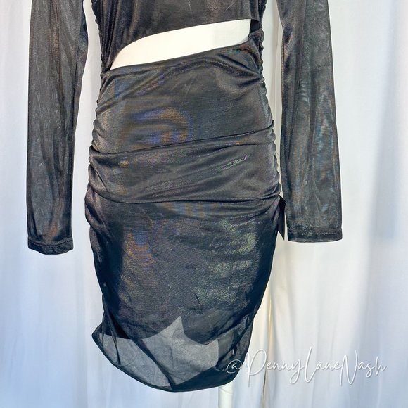 NWT Lulu's Night at the Club Black Metallic Cutout Bodycon Mini Dress Black - Picture 4 of 10